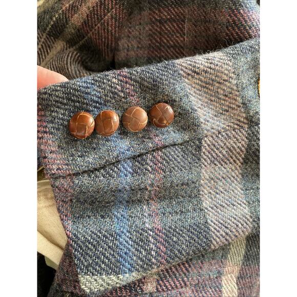 Vintage S/M Evan Picone Wool Blend Plaid Blazer Womens Coat Jacket Elbow Patches - Picture 12 of 16